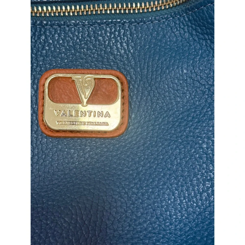 Valentina Convertible Italian Pebbled Leather Bag Backpack In‎ Ocean Blue